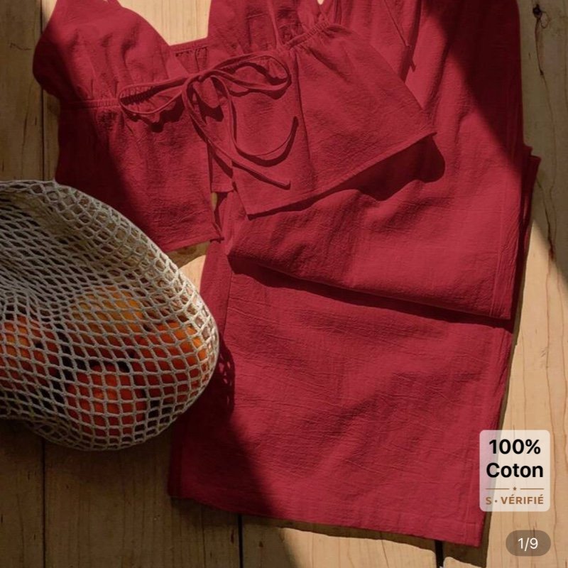 Comfortcana Ensemble décontracté deux pièces bordeaux avec Top court à fines bretelles dos