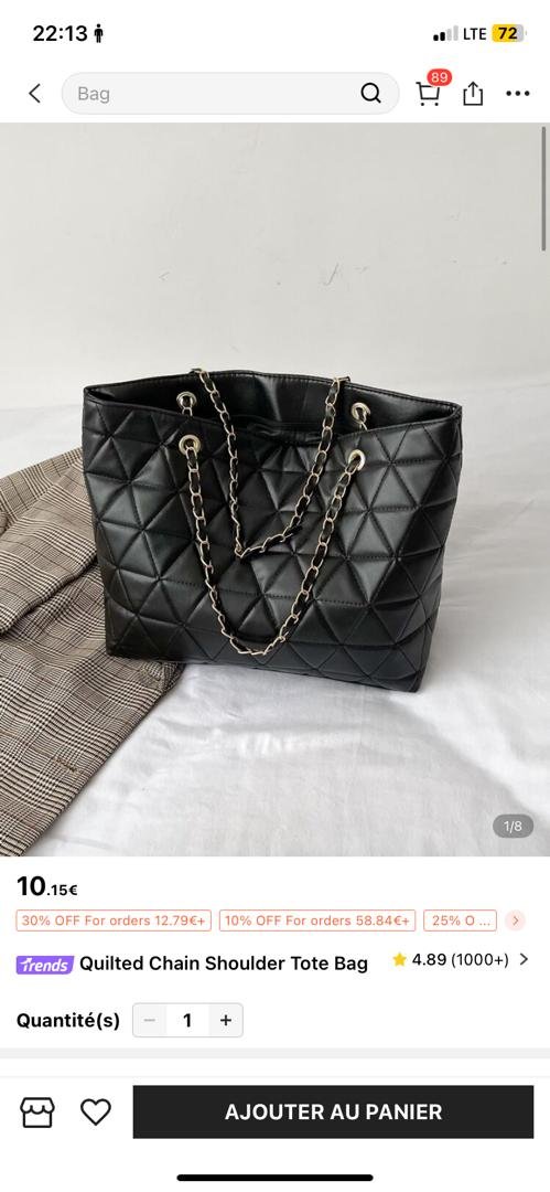Quilted Chain Shoulder Tote Bag